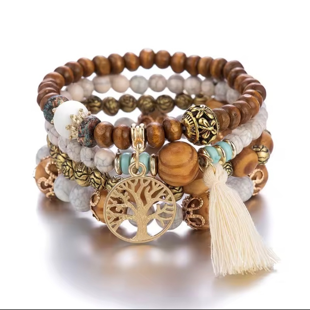 NEW! Bohemian Tree of Life Beaded Bracelet Set 4 Pcs 🌳 A8-248